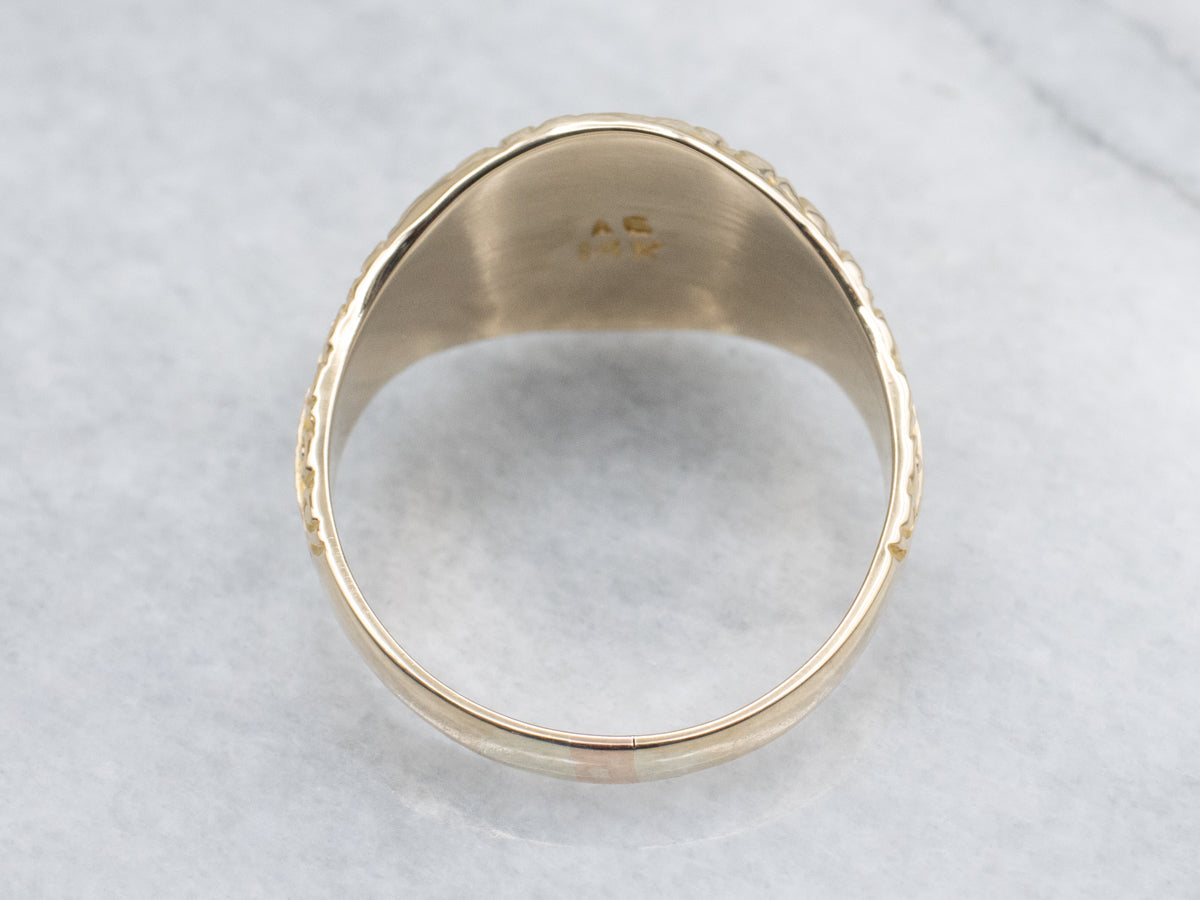 Men's Greek Key Pattern Plain Yellow Gold Signet Ring