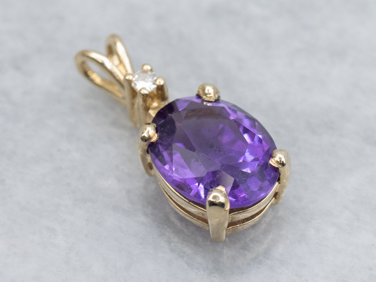Oval Cut Amethyst and Diamond Yellow Gold Pendant