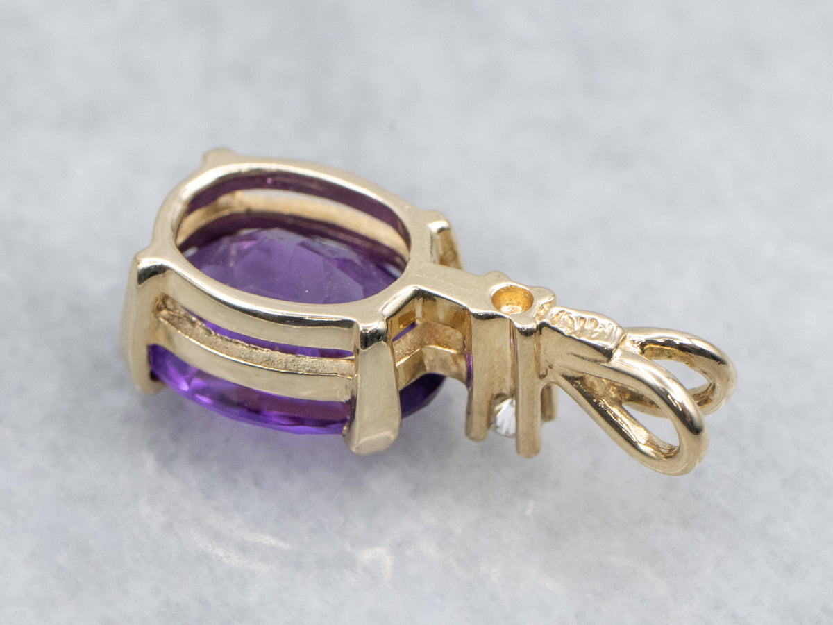 Oval Cut Amethyst and Diamond Yellow Gold Pendant