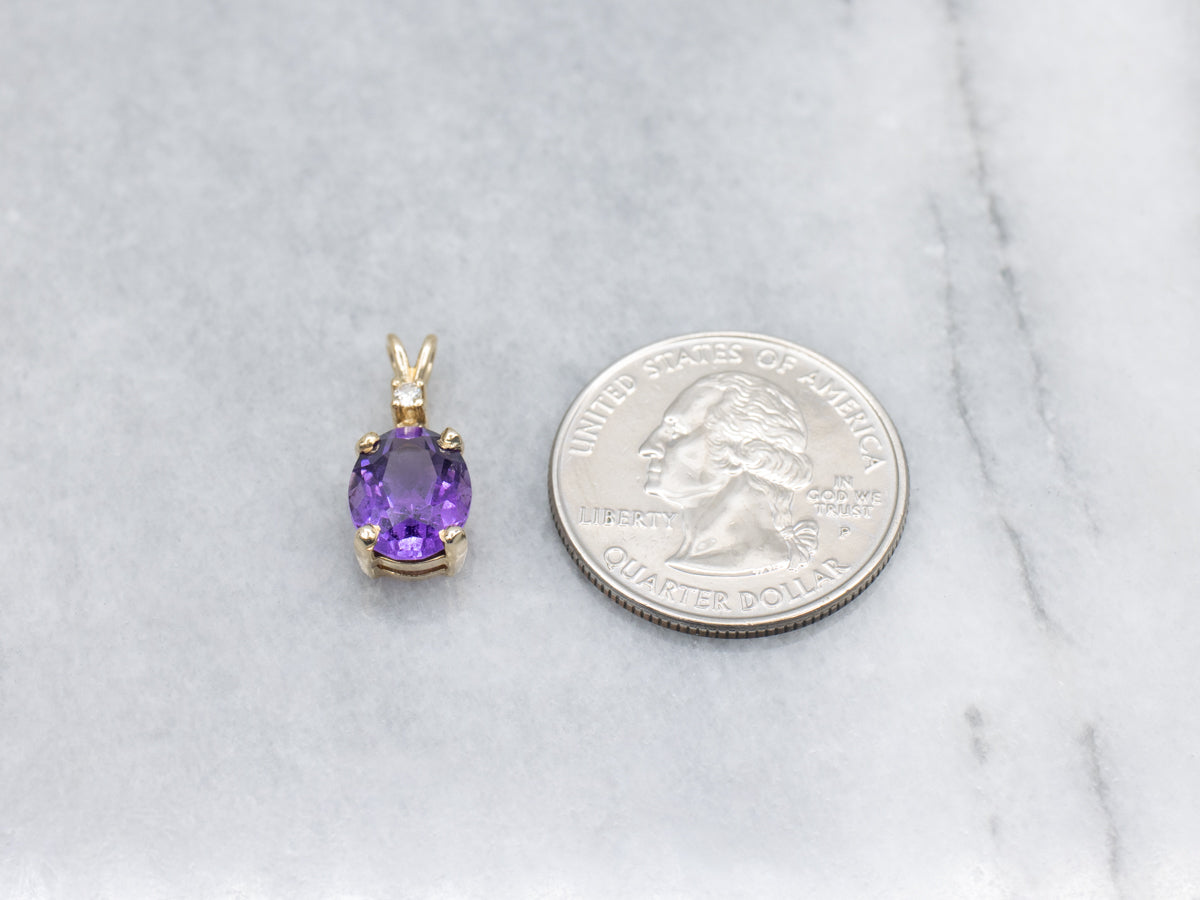 Oval Cut Amethyst and Diamond Yellow Gold Pendant