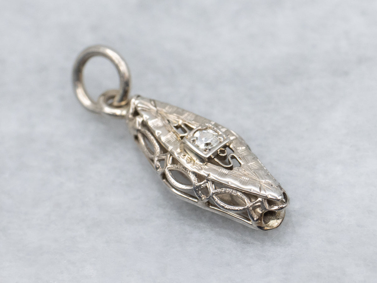 Diamond White Gold Filigree Solitaire Pendant from Vintage Parts
