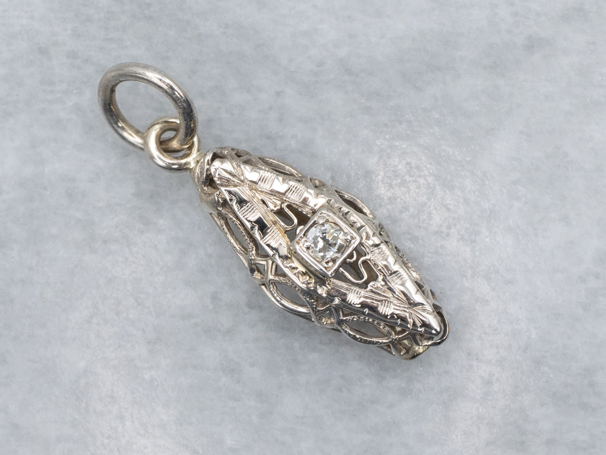 Diamond White Gold Filigree Solitaire Pendant from Vintage Parts
