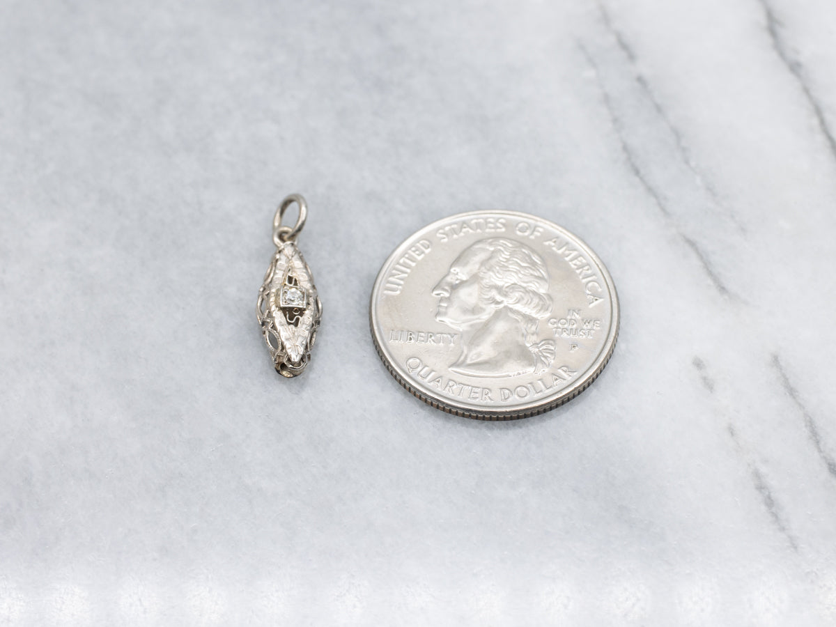 Diamond White Gold Filigree Solitaire Pendant from Vintage Parts