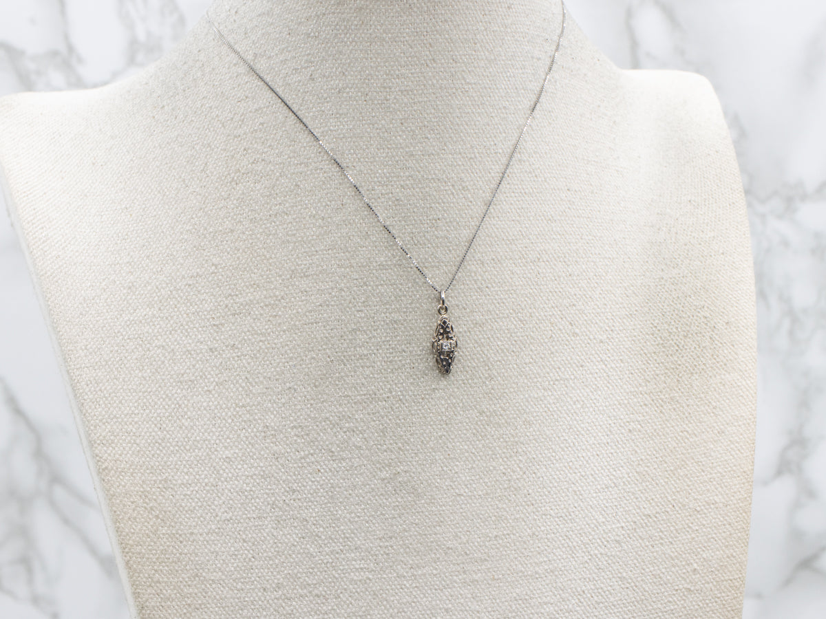Diamond White Gold Filigree Solitaire Pendant from Vintage Parts
