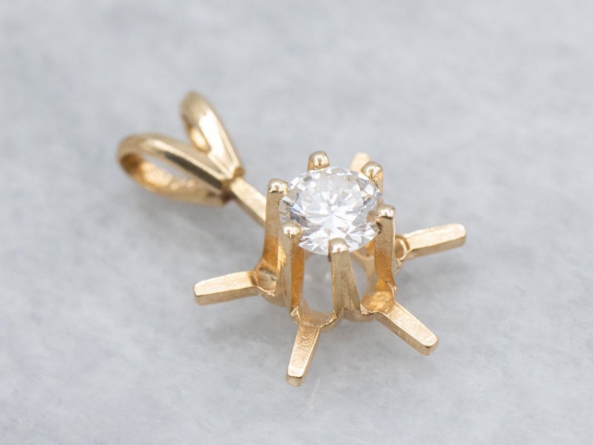 Golden Diamond Starburst Solitaire Pendant