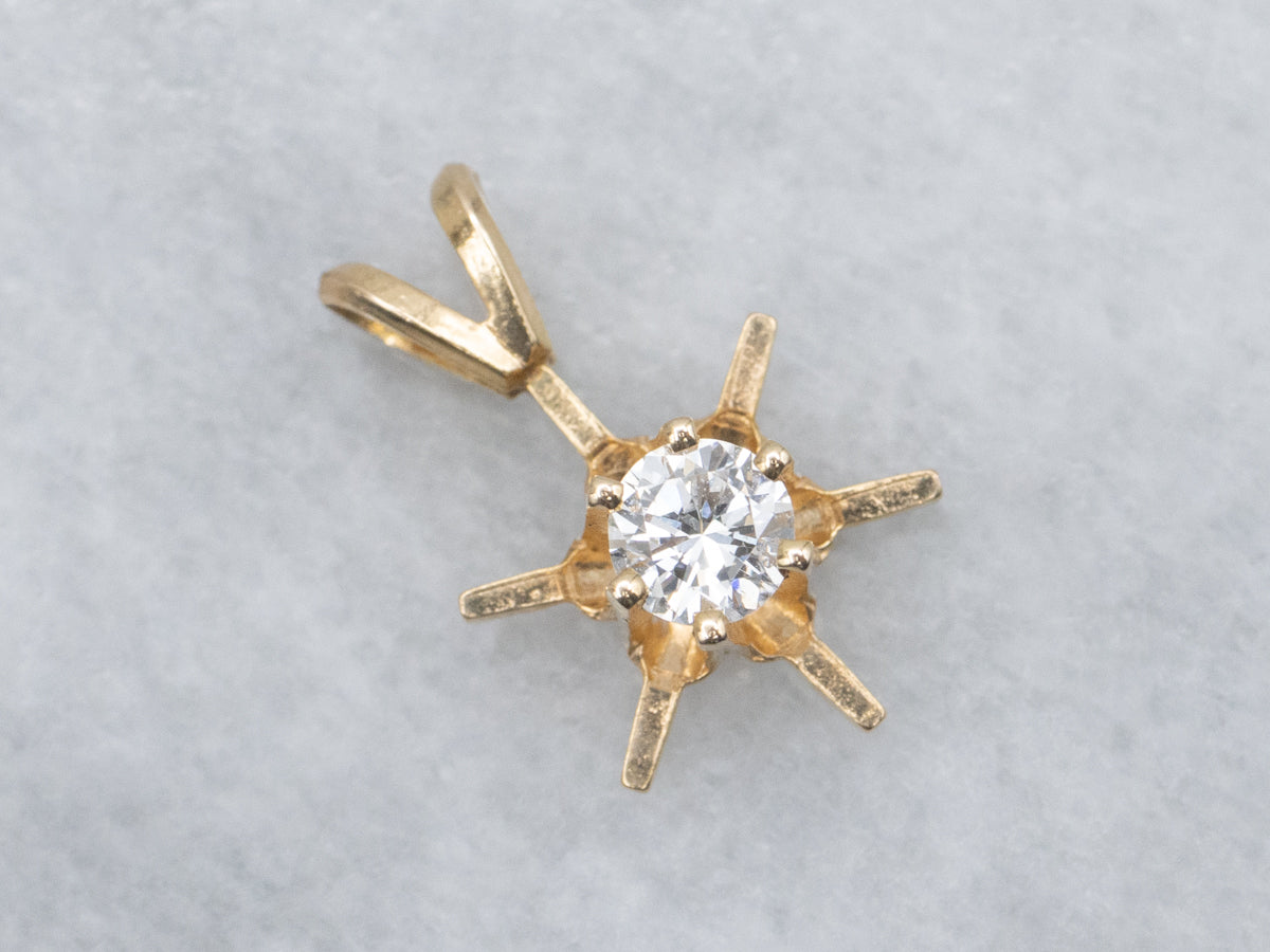 Golden Diamond Starburst Solitaire Pendant