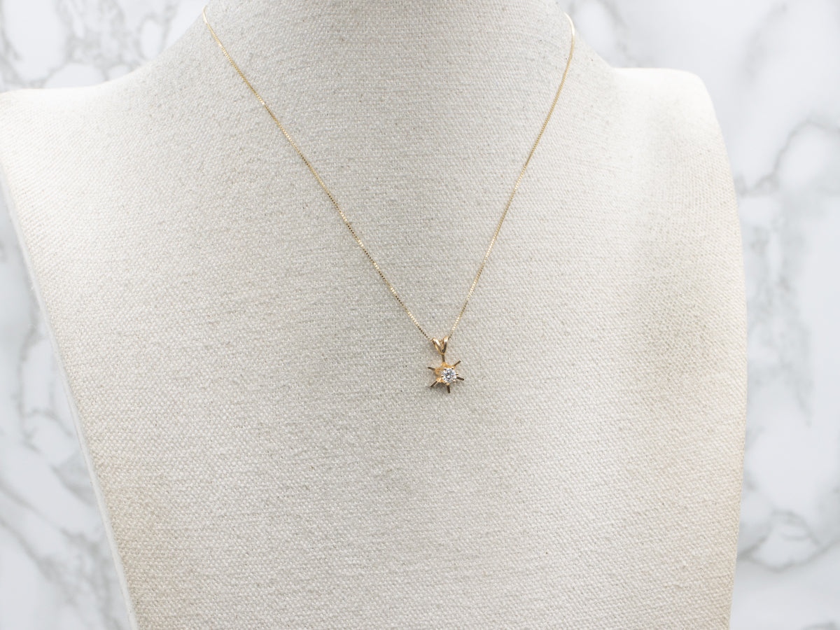 Golden Diamond Starburst Solitaire Pendant