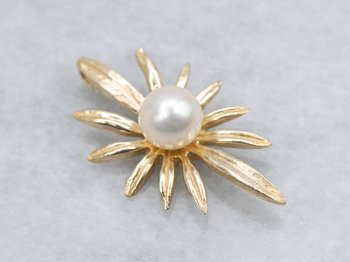Vintage Golden Pearl Solitaire Flower Pendant