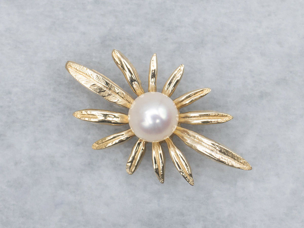 Vintage Golden Pearl Solitaire Flower Pendant