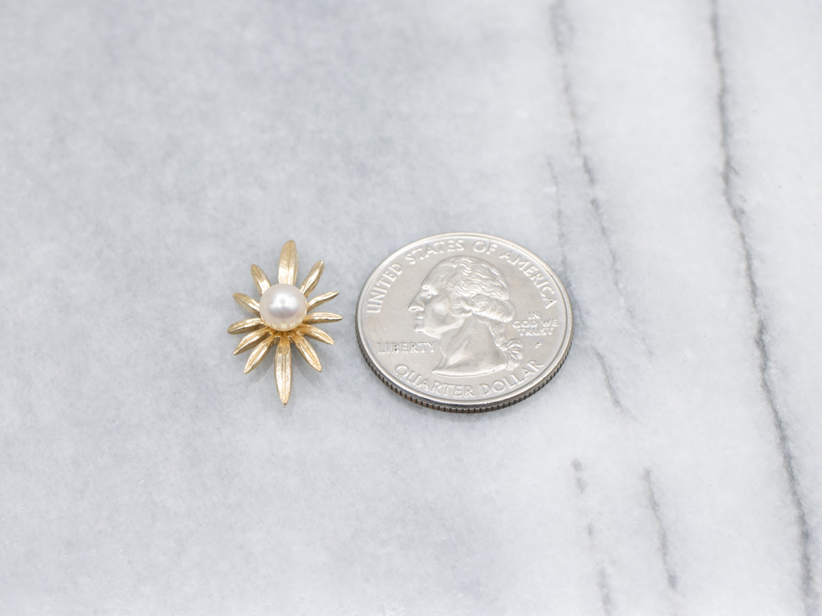 Vintage Golden Pearl Solitaire Flower Pendant