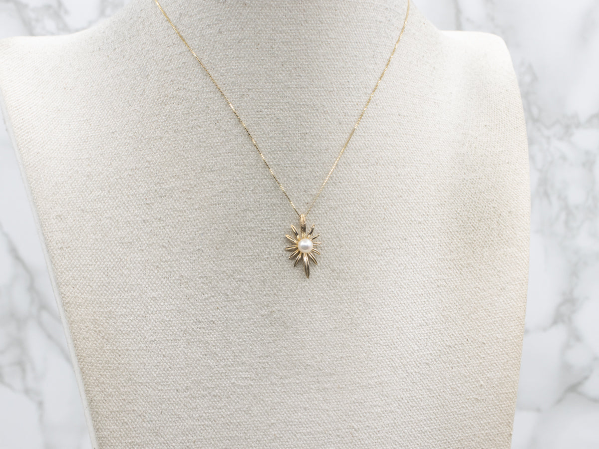 Vintage Golden Pearl Solitaire Flower Pendant