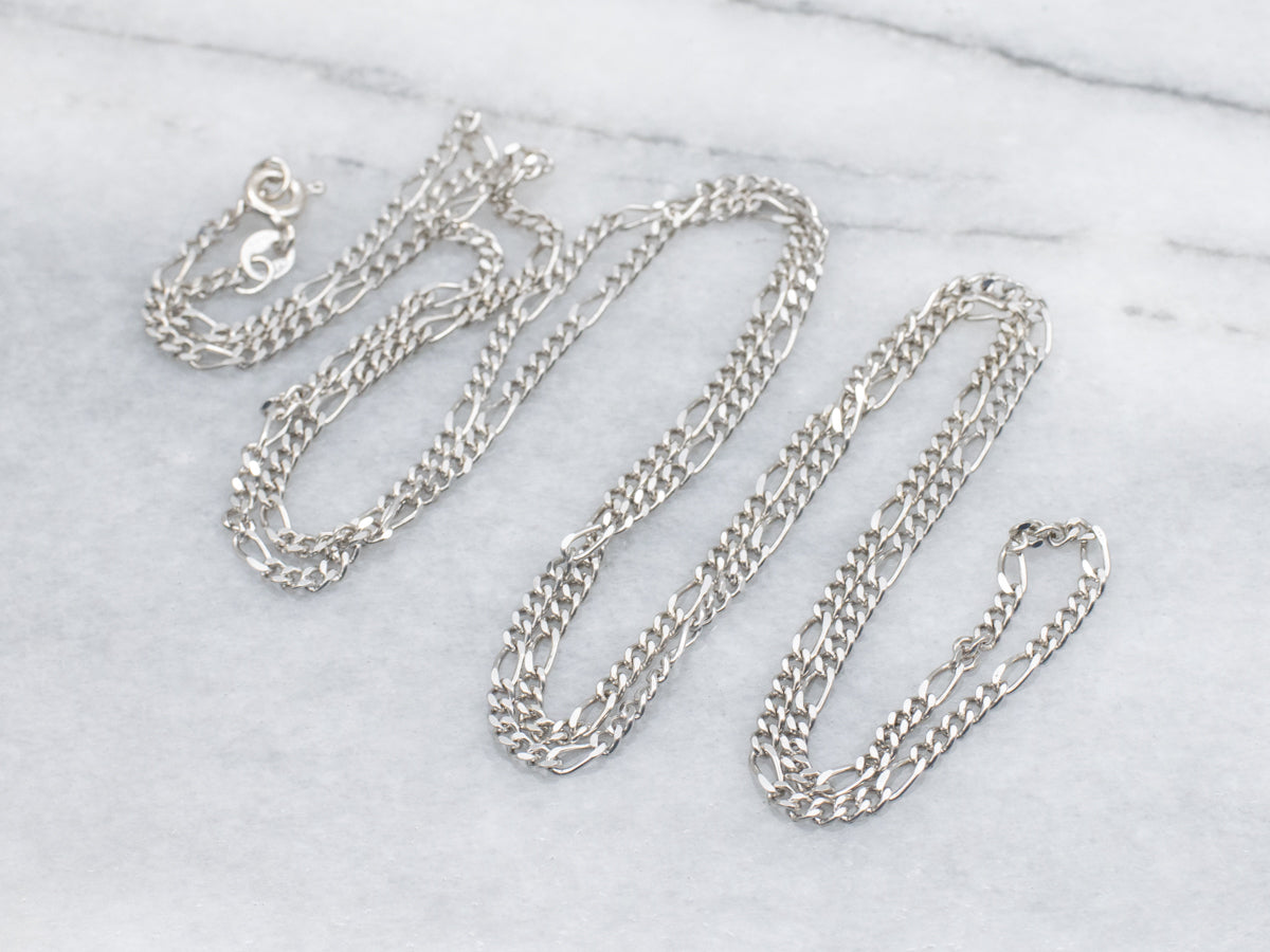 Long 30-Inch White Gold Figaro Chain