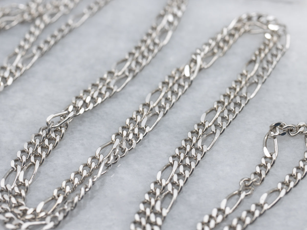 Long 30-Inch White Gold Figaro Chain