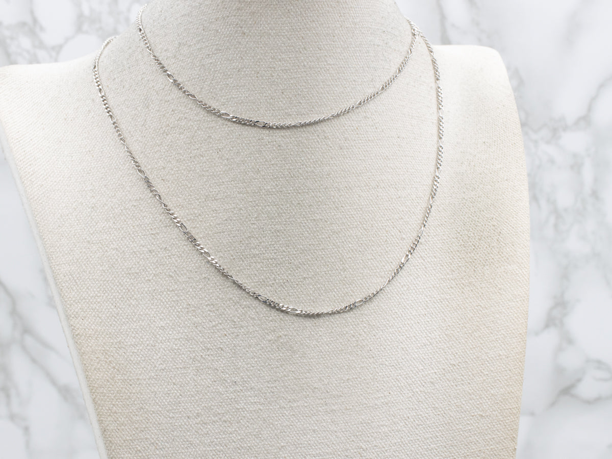 Long 30-Inch White Gold Figaro Chain