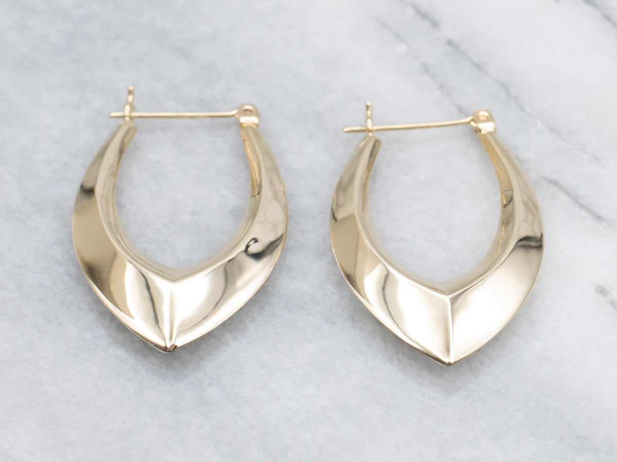 Vintage Pointed Puff Gold Hoop Earrings