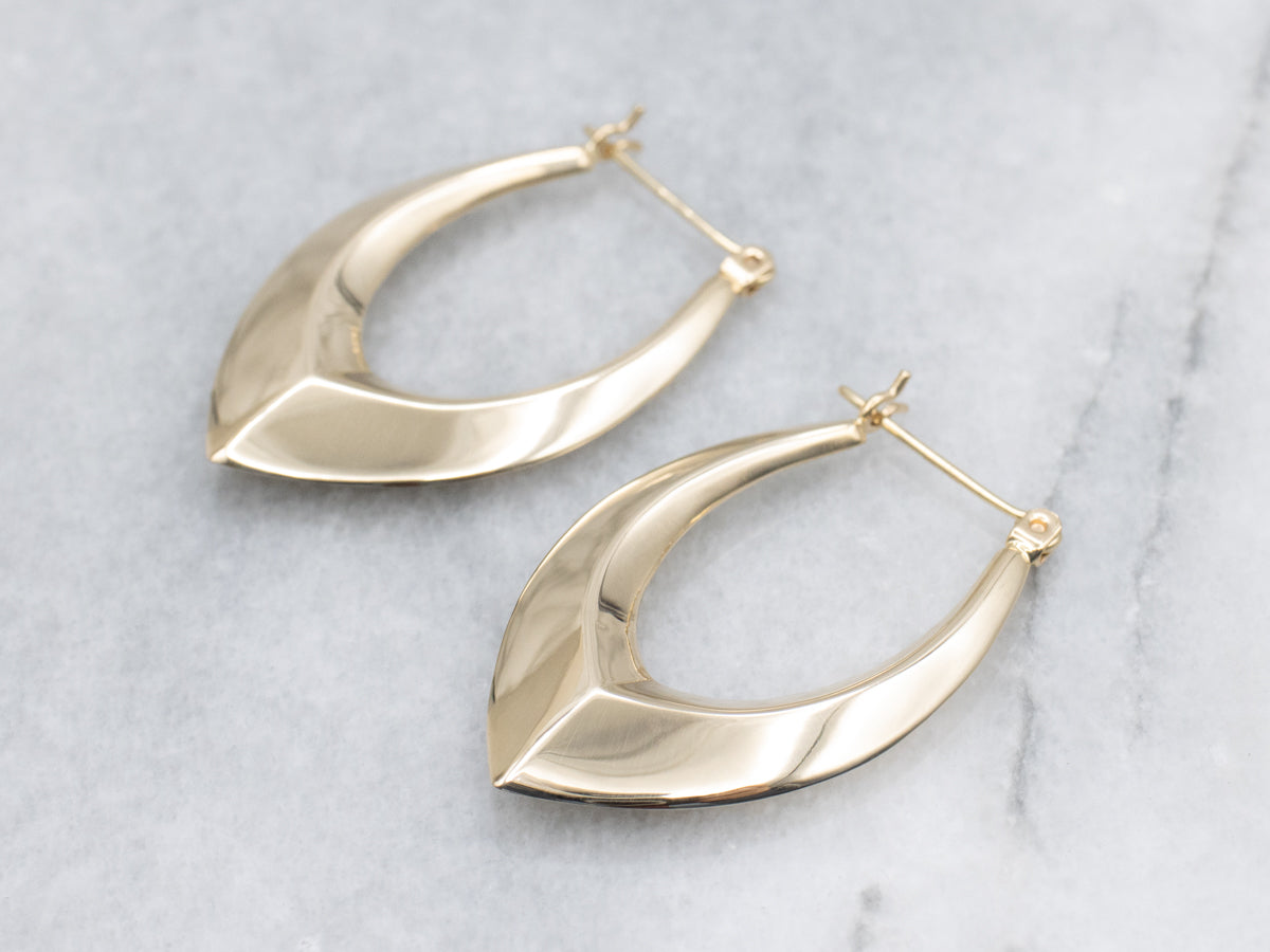 Vintage Pointed Puff Gold Hoop Earrings