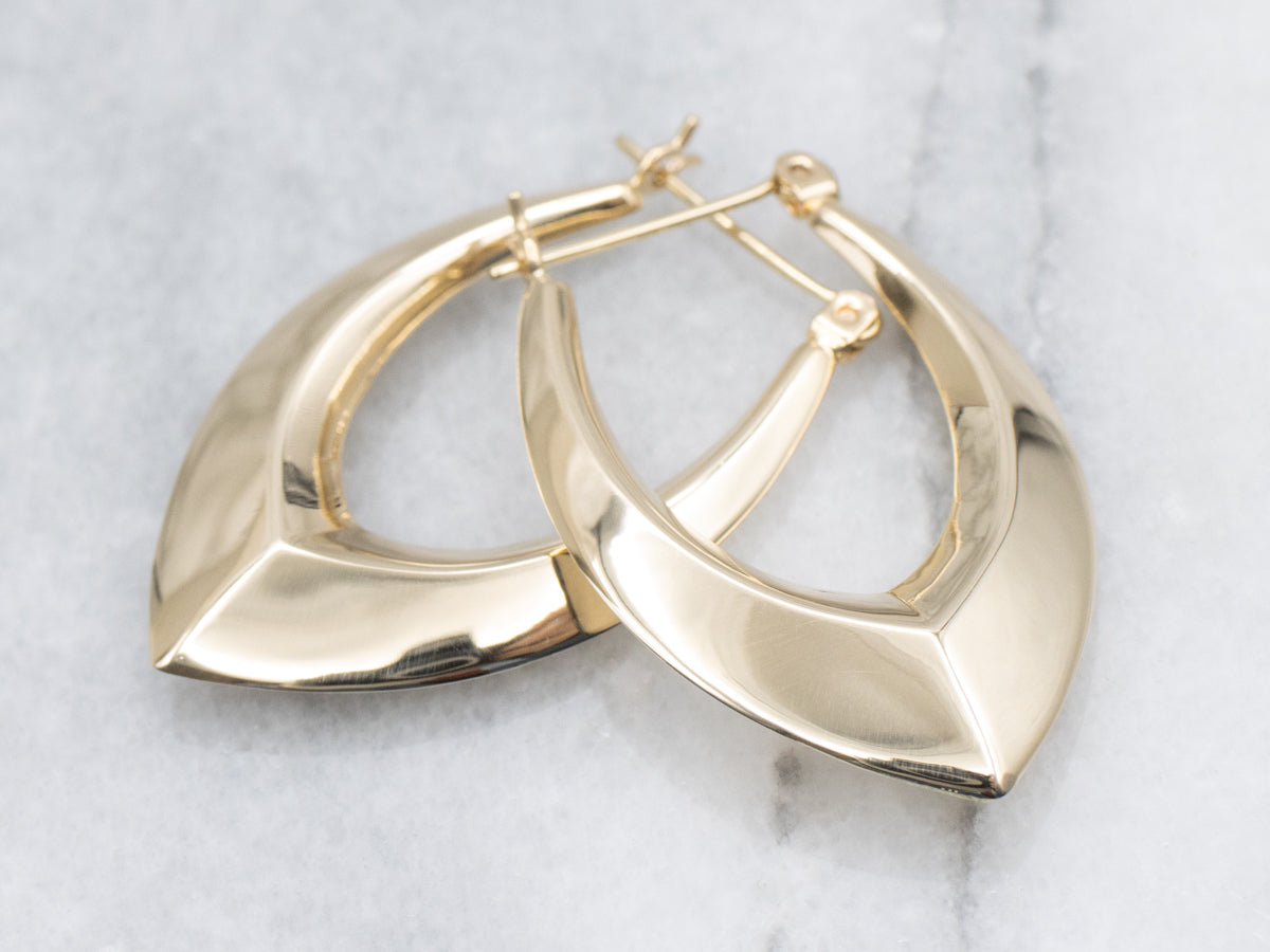 Vintage Pointed Puff Gold Hoop Earrings
