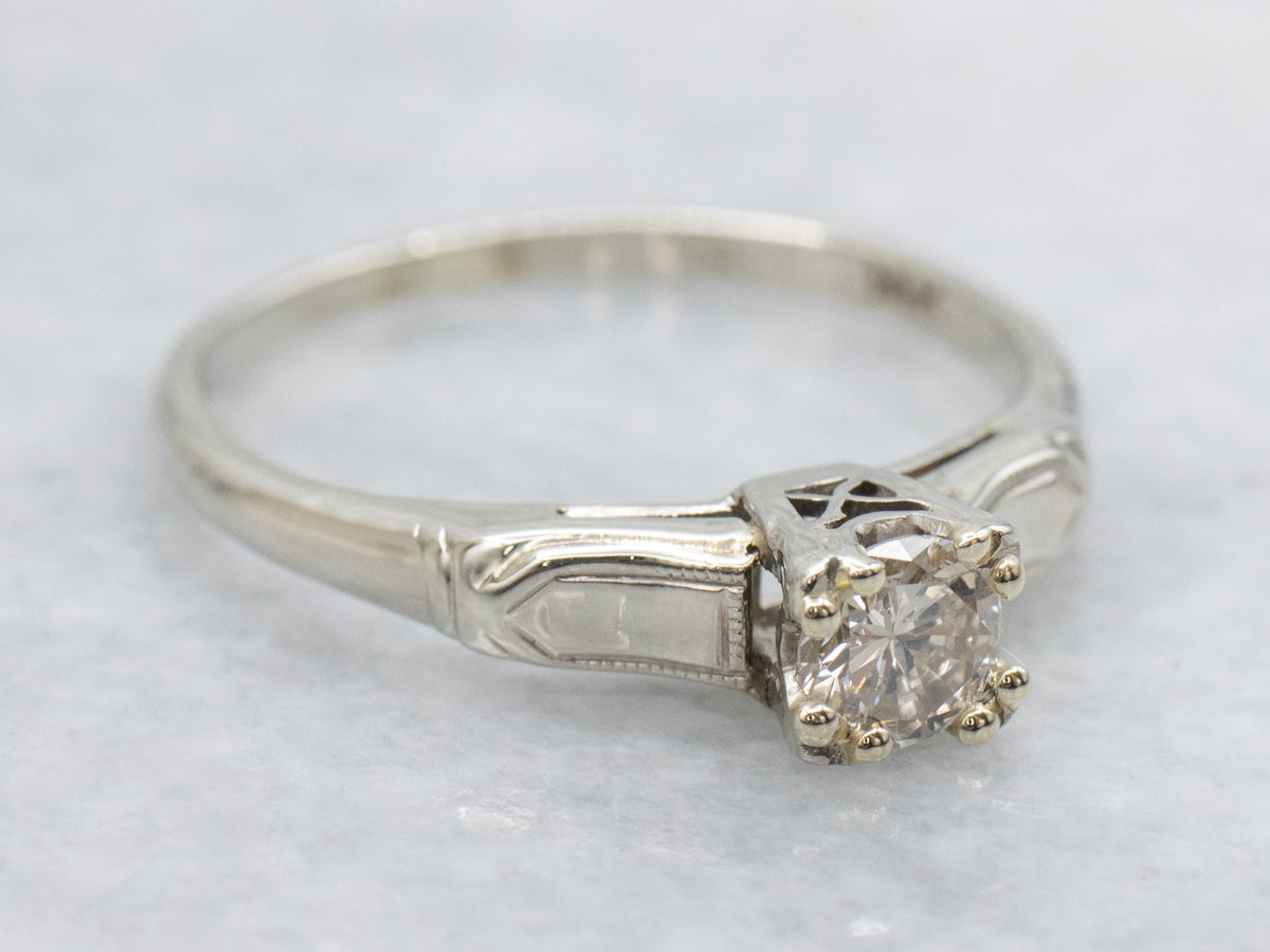 Late Art Deco Diamond Solitaire Engagement Ring
