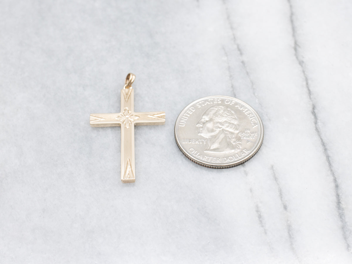 Vintage Gold Engraved Flower Cross Pendant