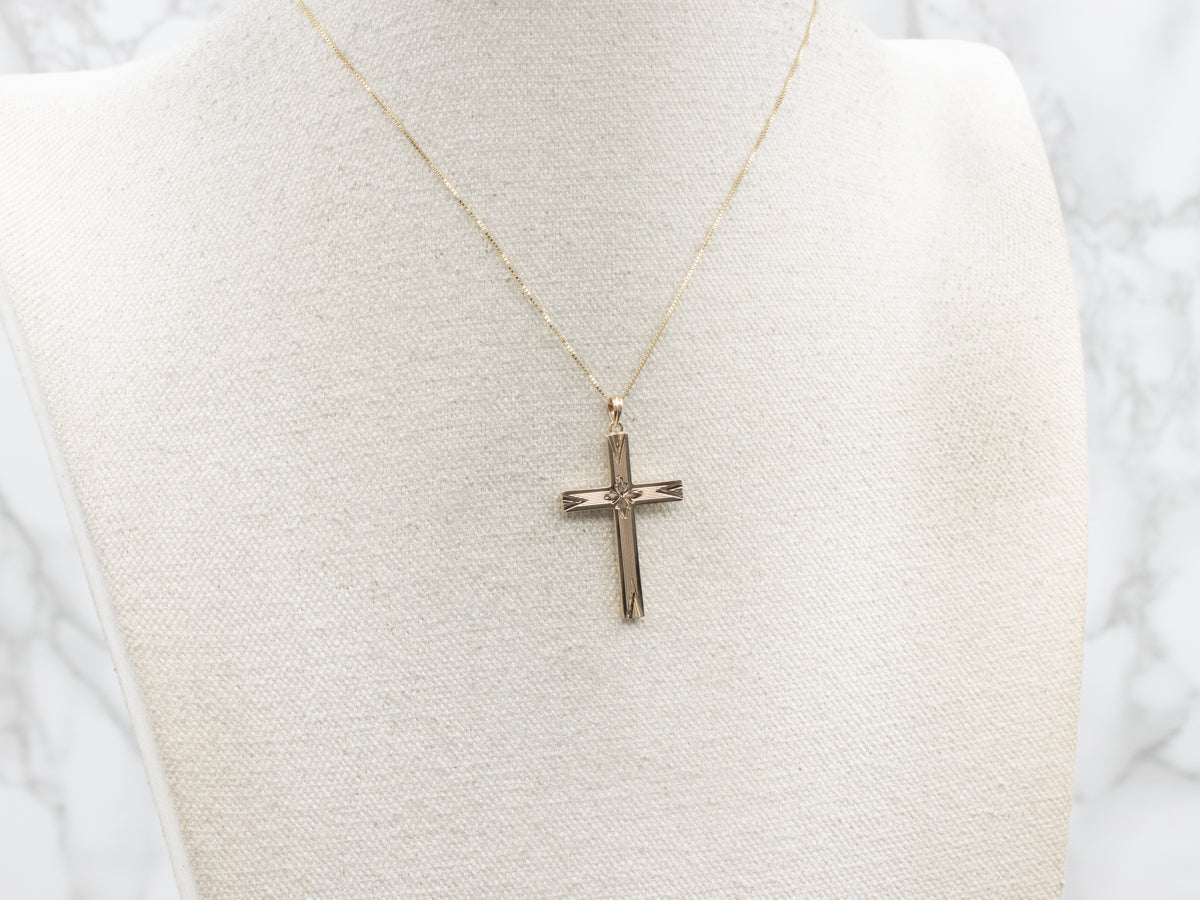 Vintage Gold Engraved Flower Cross Pendant