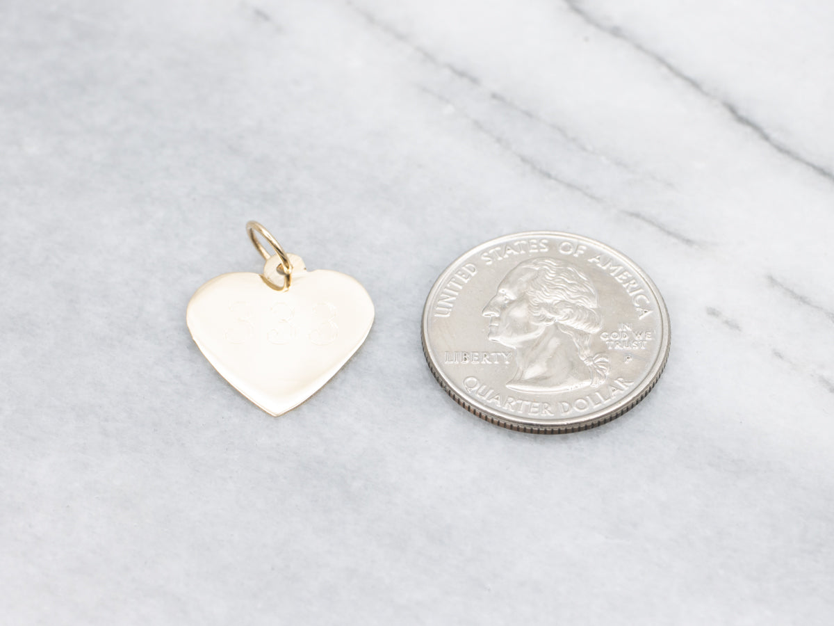 "333 XO" Angel Number Yellow Gold Heart Pendant