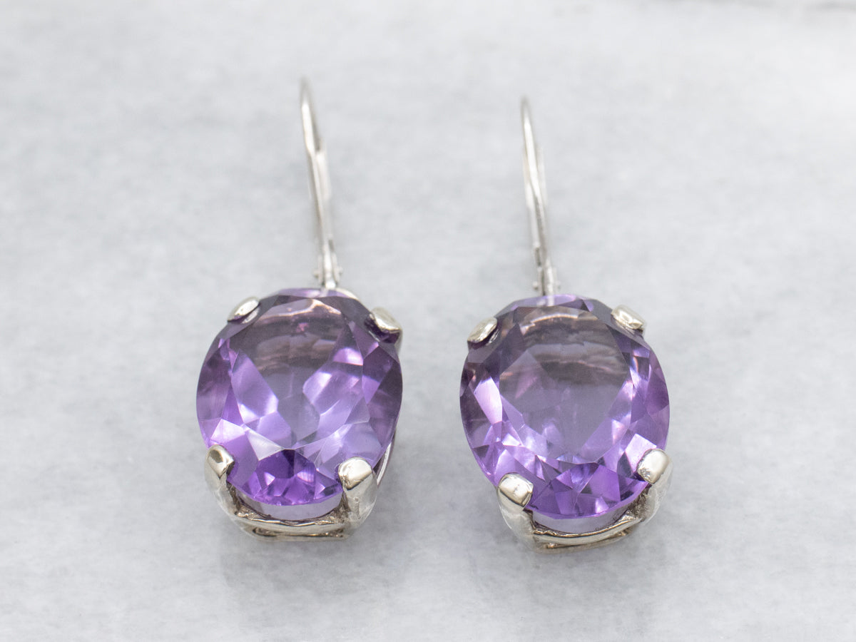 Stunning Synthetic Alexandrite White Gold Drop Earrings