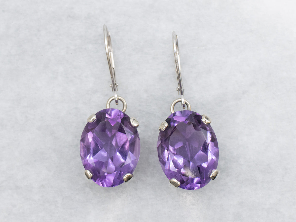 Stunning Synthetic Alexandrite White Gold Drop Earrings