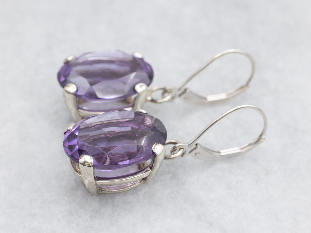 Stunning Synthetic Alexandrite White Gold Drop Earrings