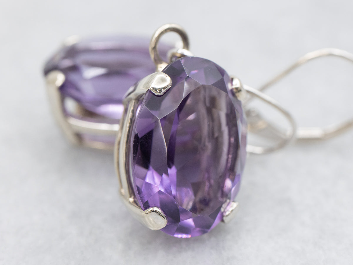 Stunning Synthetic Alexandrite White Gold Drop Earrings