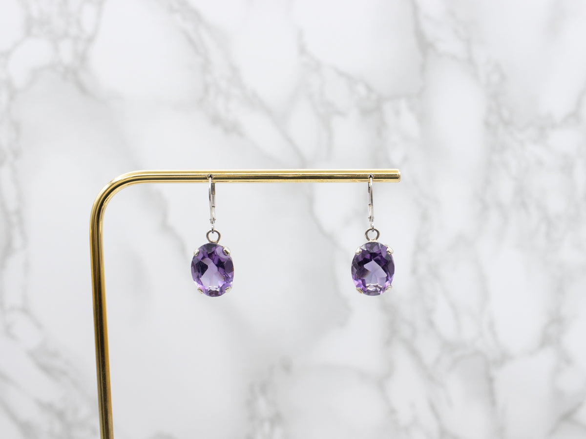 Stunning Synthetic Alexandrite White Gold Drop Earrings