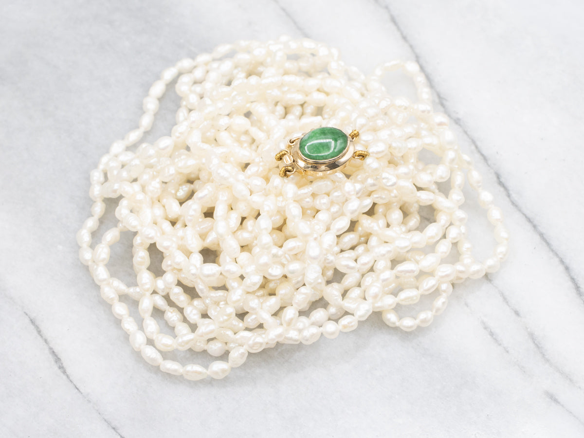 Multi-Strand Freshwater Pearl Jadeite and Gold Vintage Necklace