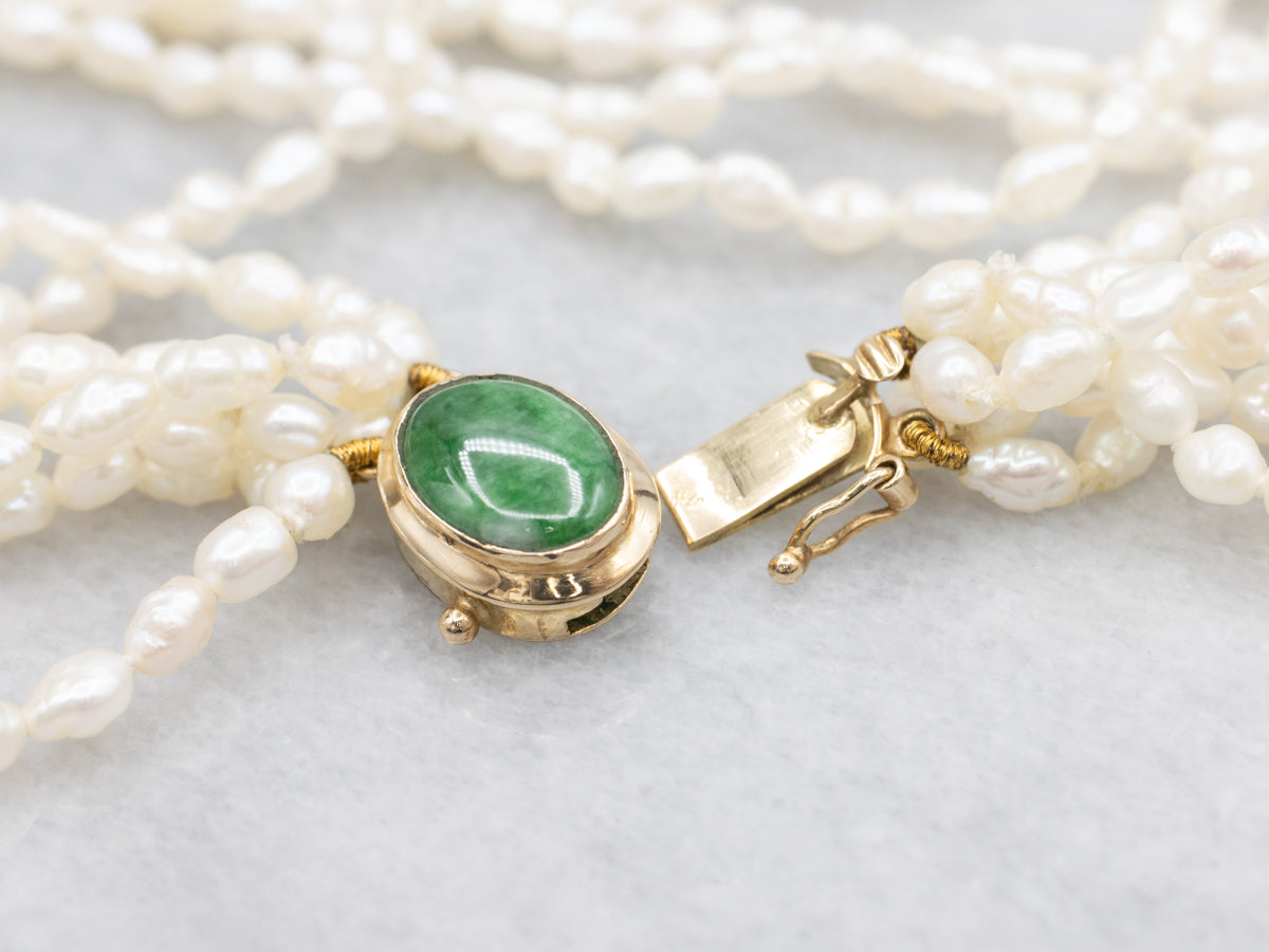 Multi-Strand Freshwater Pearl Jadeite and Gold Vintage Necklace