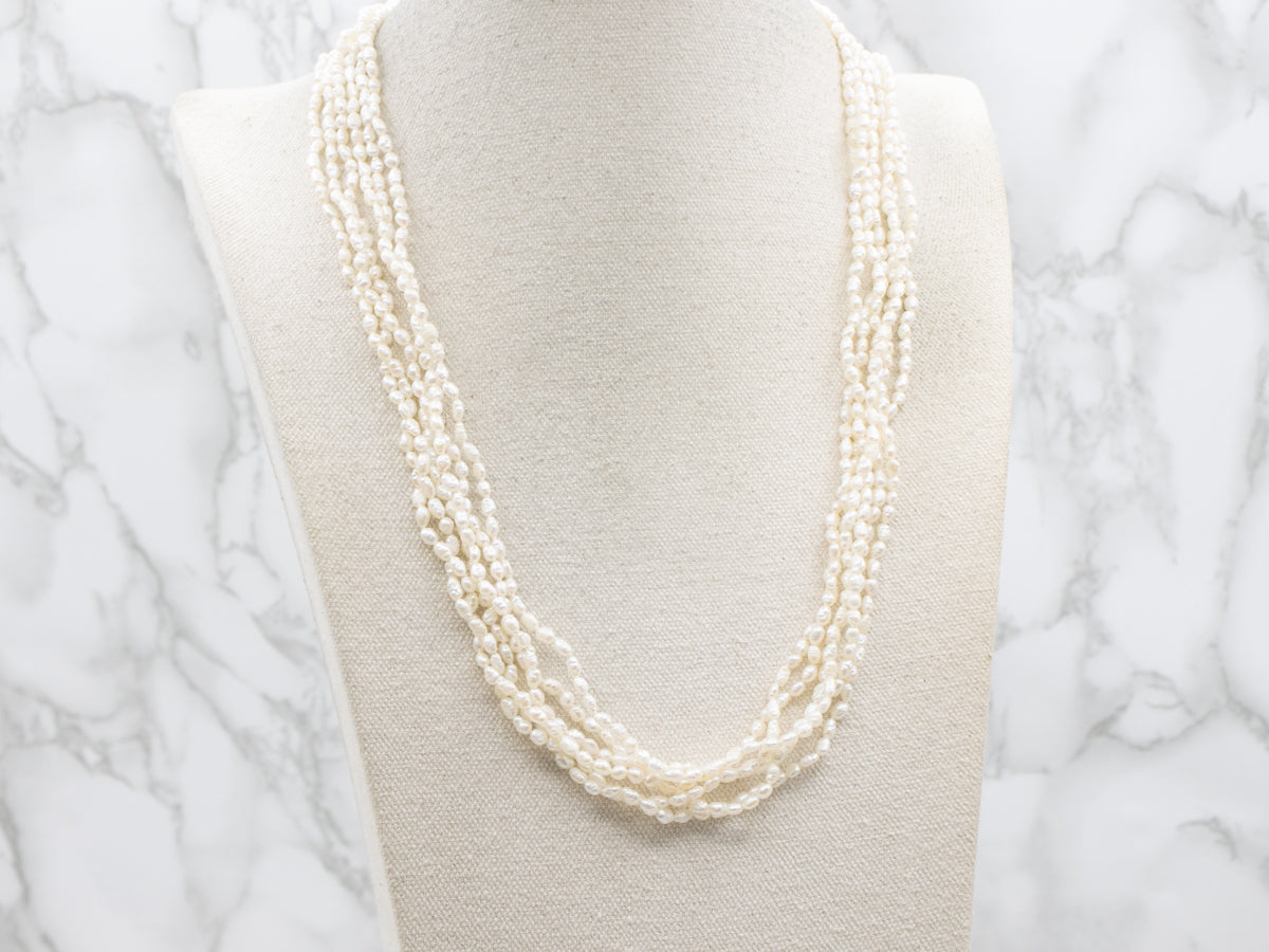 Multi-Strand Freshwater Pearl Jadeite and Gold Vintage Necklace
