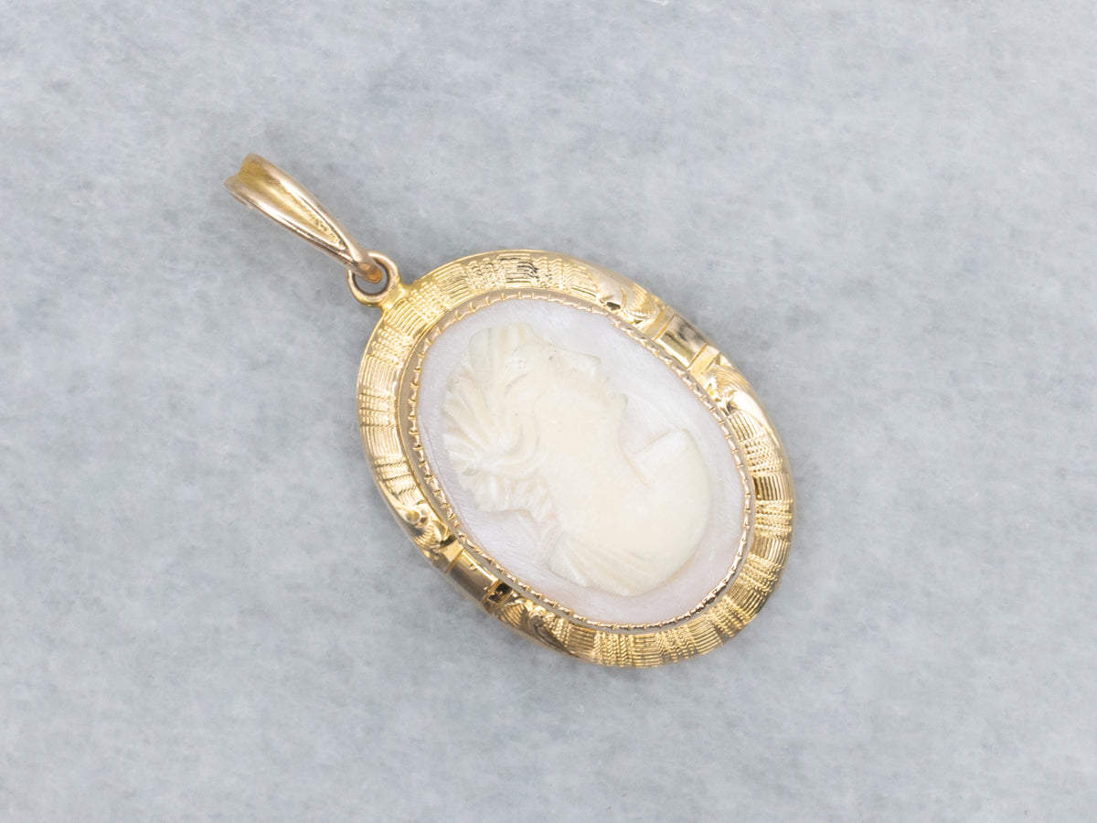 Light Pink Cameo Yellow Gold Pendant