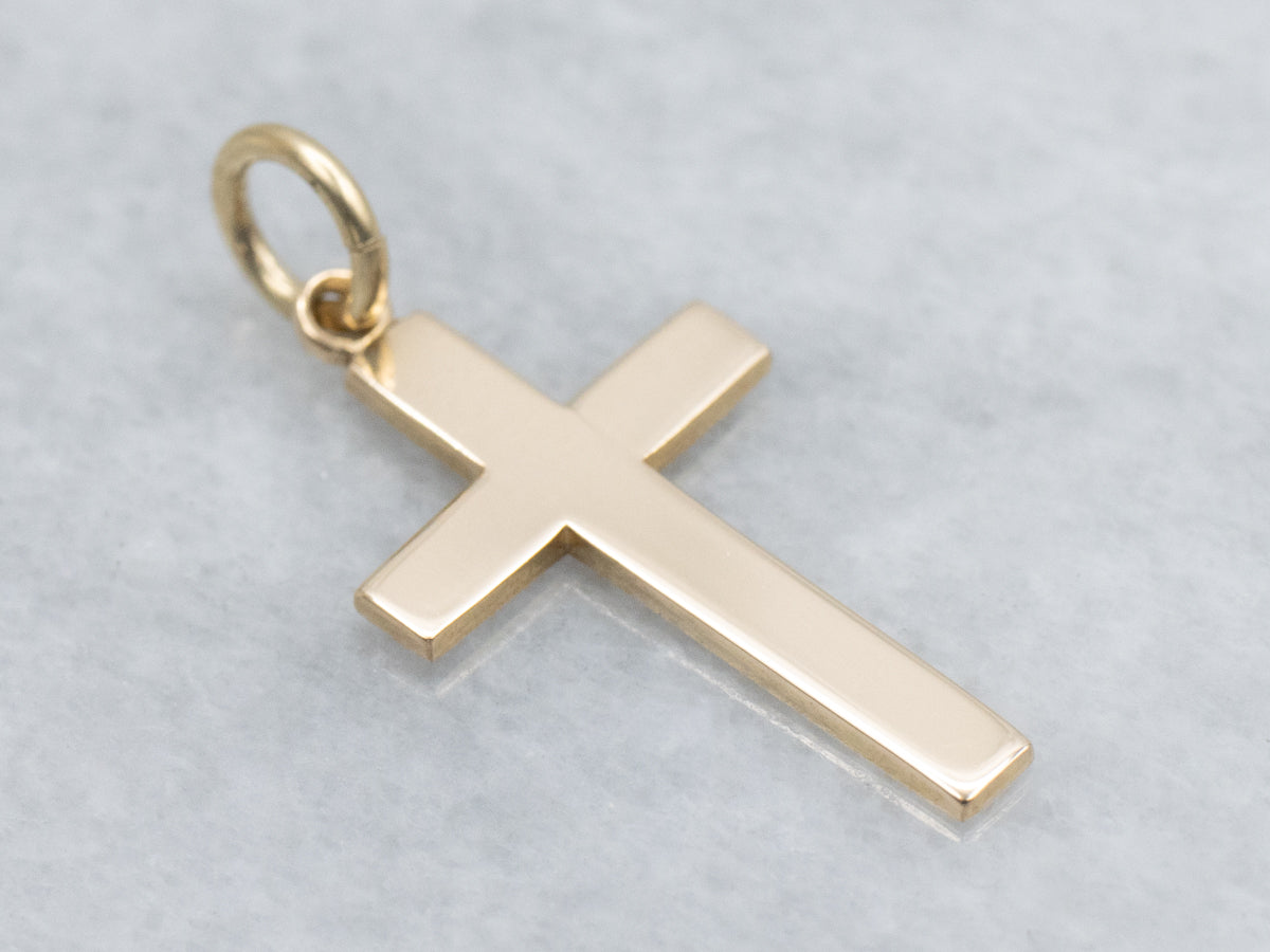 Simple Flat Yellow Gold Cross Pendant
