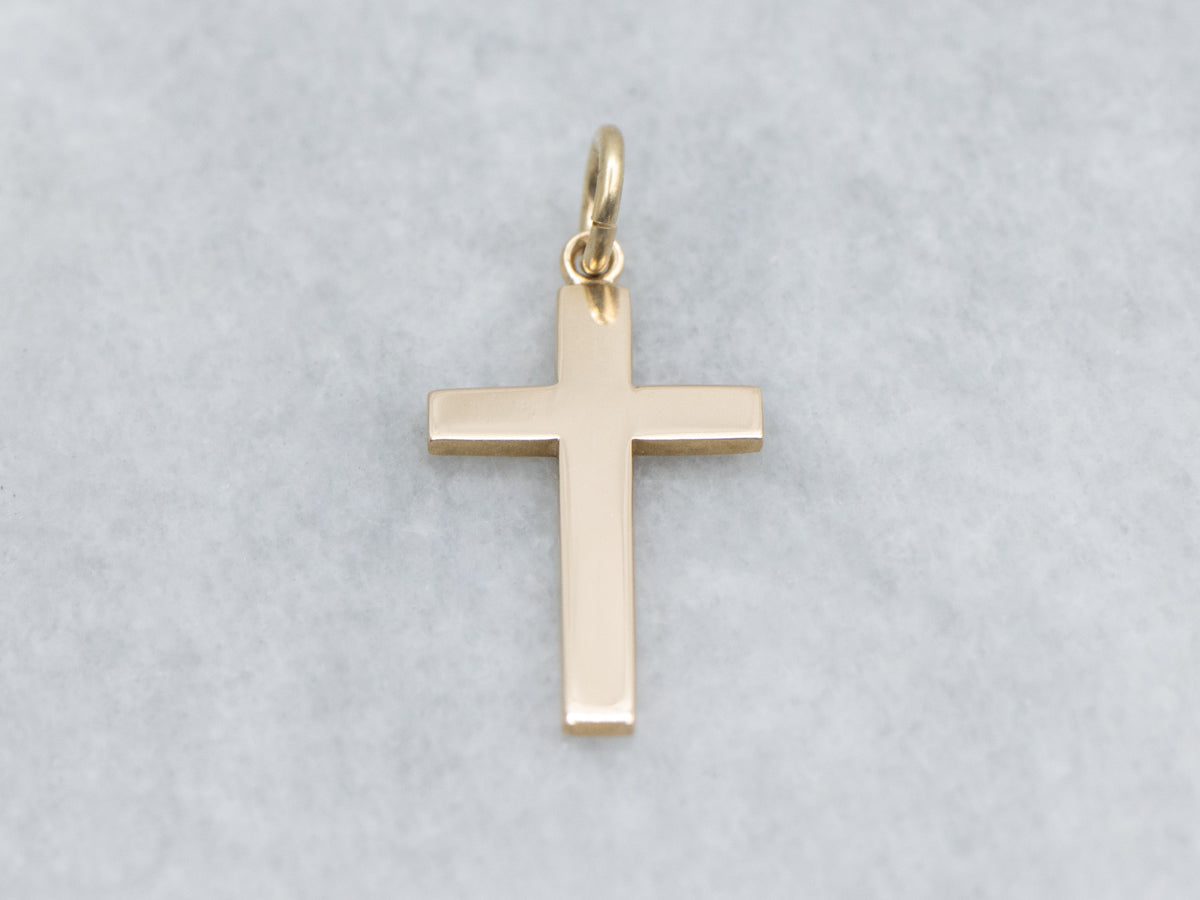 Simple Flat Yellow Gold Cross Pendant