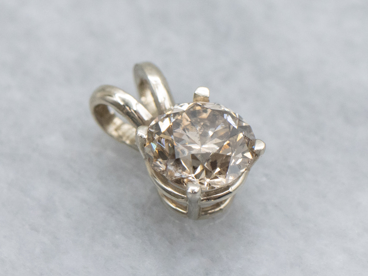 Round Cut Champagne Diamond White Gold Pendant