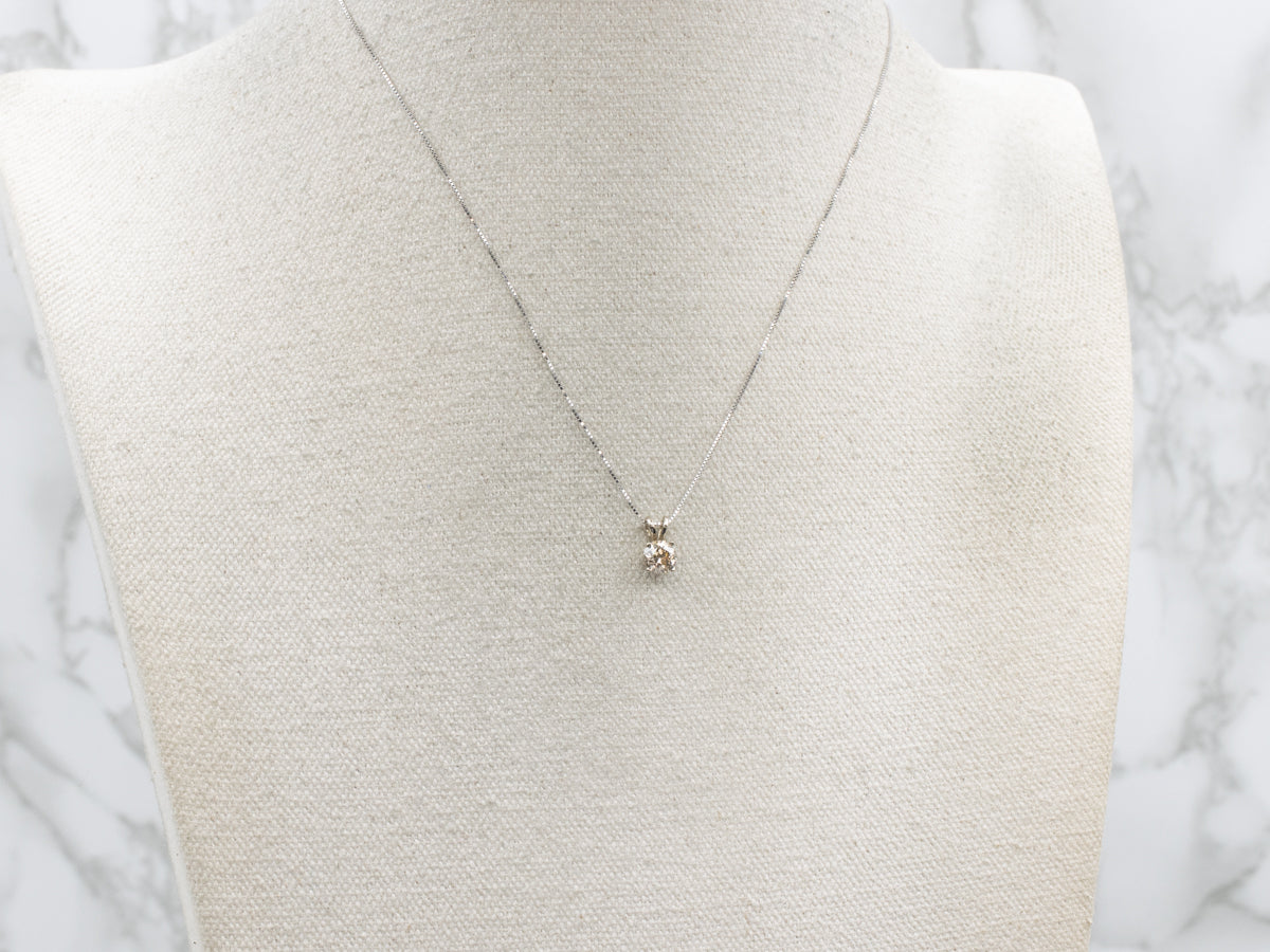 Round Cut Champagne Diamond White Gold Pendant