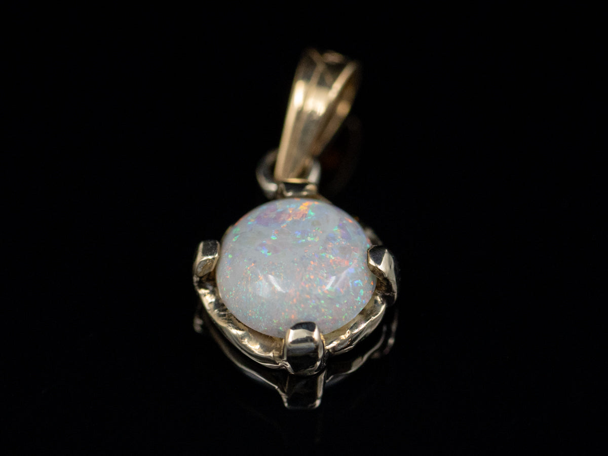Round Cut Opal Yellow Gold Pendant