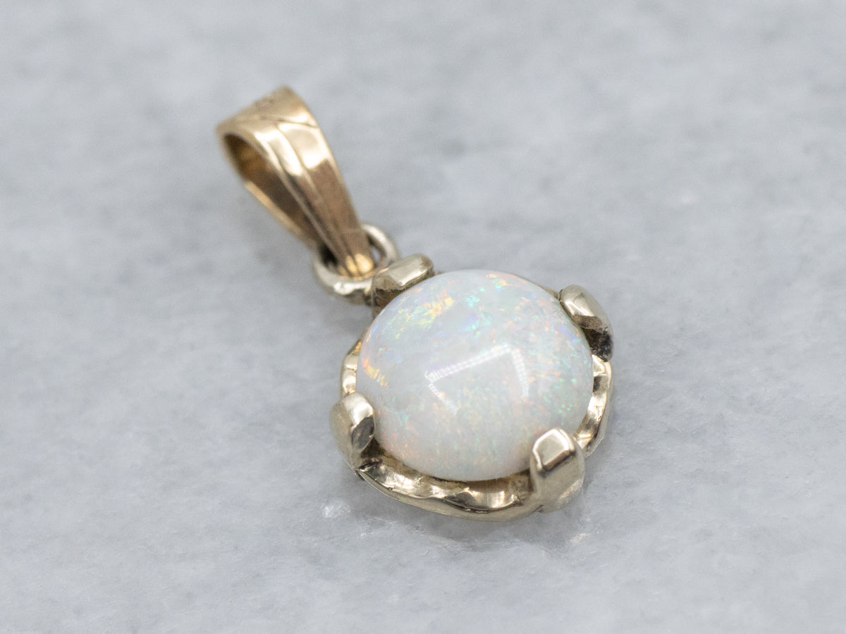 Round Cut Opal Yellow Gold Pendant