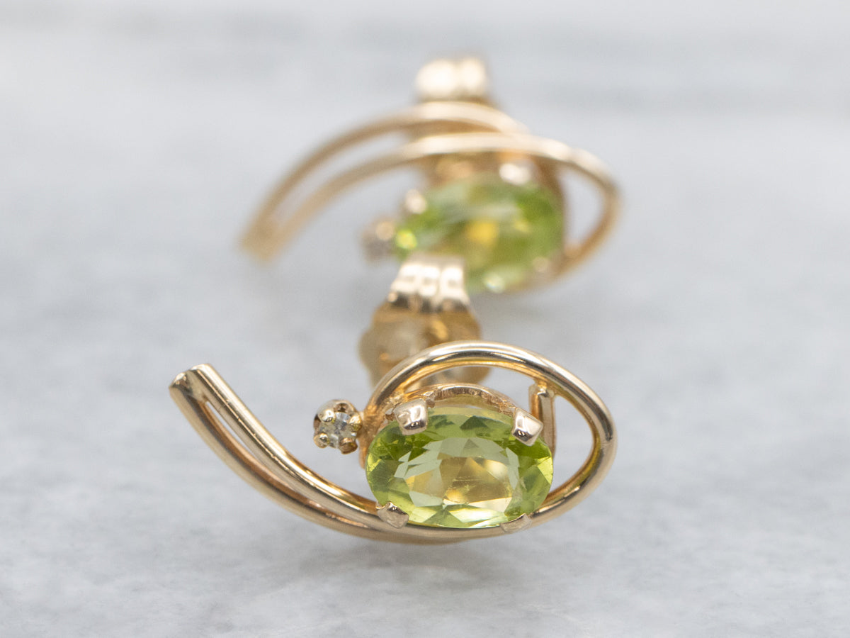 Modern Peridot and Diamond Yellow Gold Stud Earrings