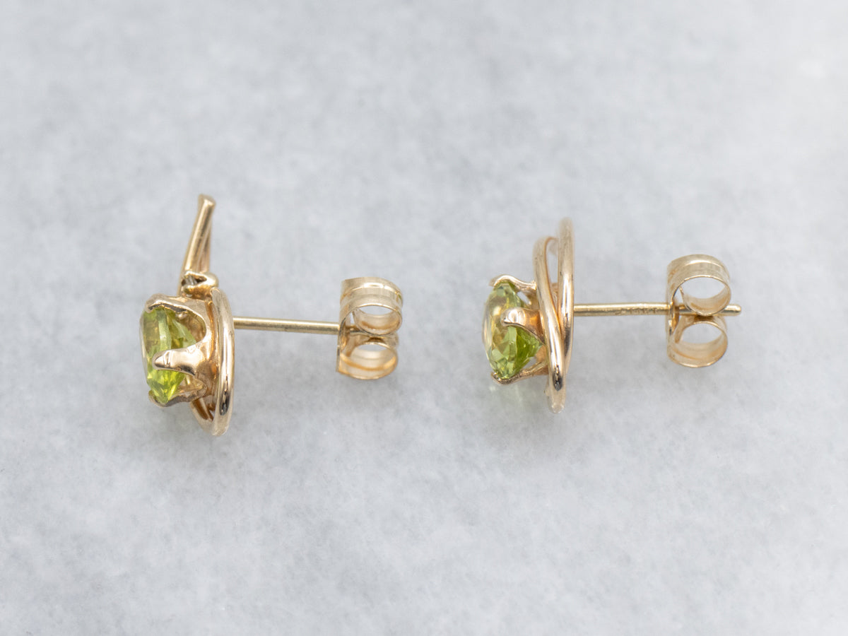 Modern Peridot and Diamond Yellow Gold Stud Earrings