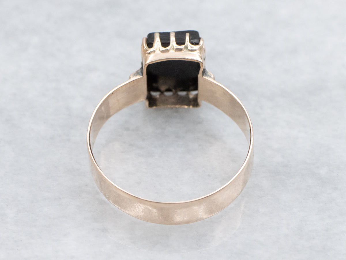 Victorian Era Onyx Cameo Ring with Botanical Band