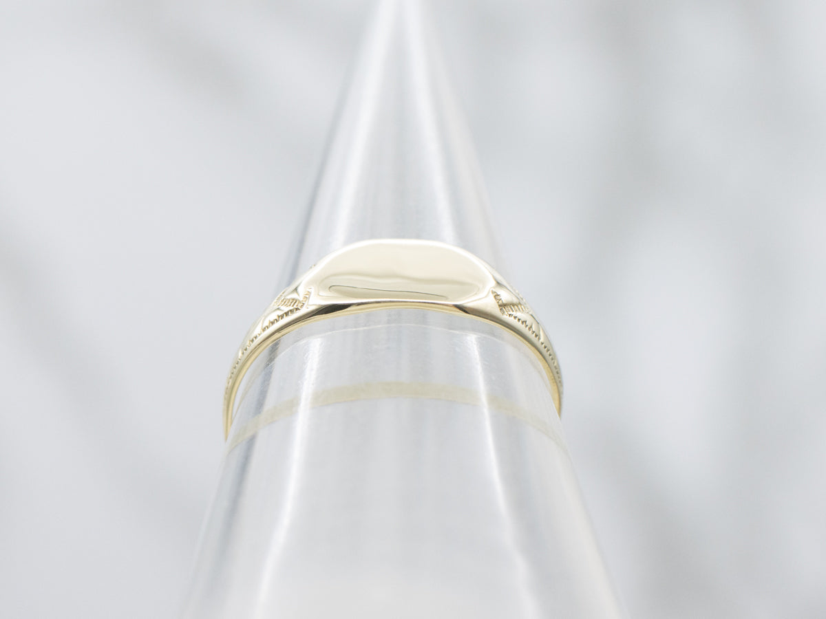 Antique Green Gold Signet Ring with Floral Engravings