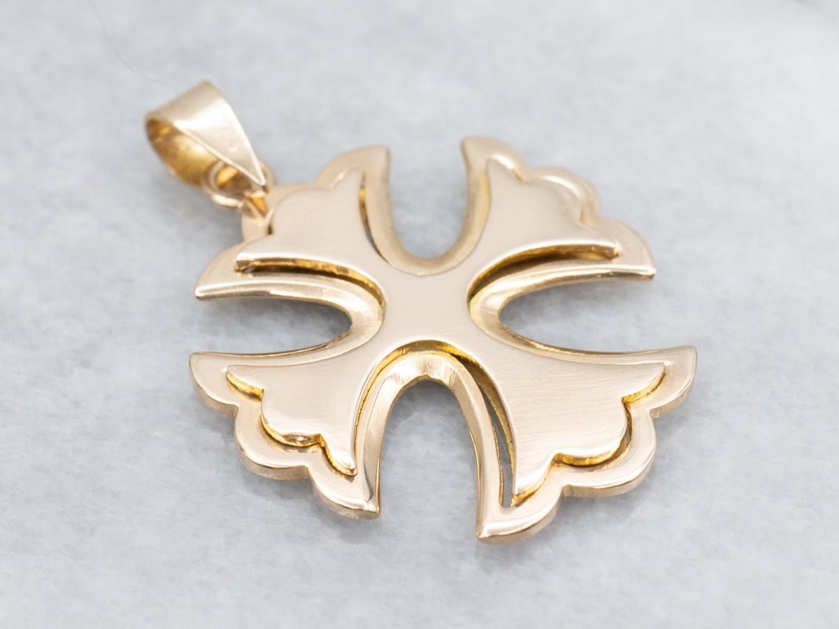 Vintage Polished Gold Maltese Cross Pendant