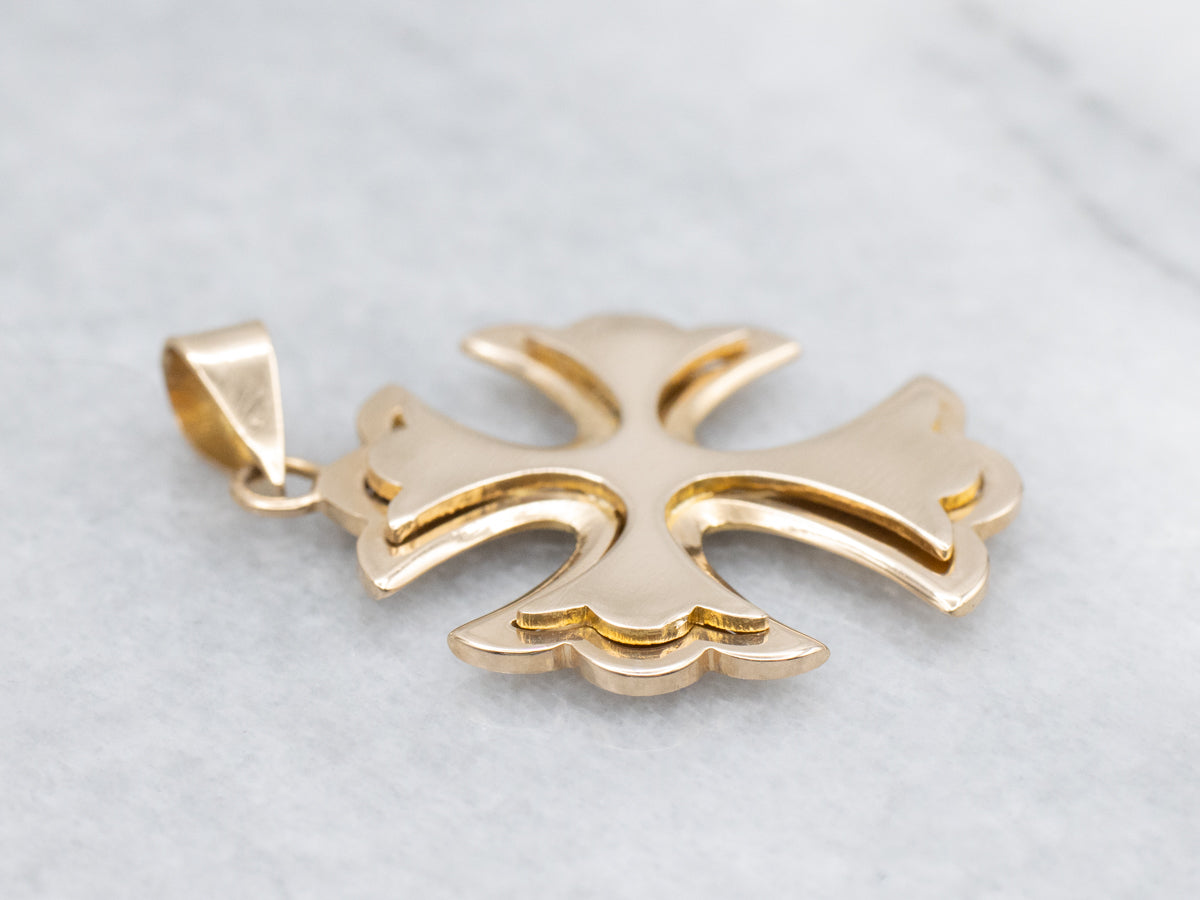Vintage Polished Gold Maltese Cross Pendant