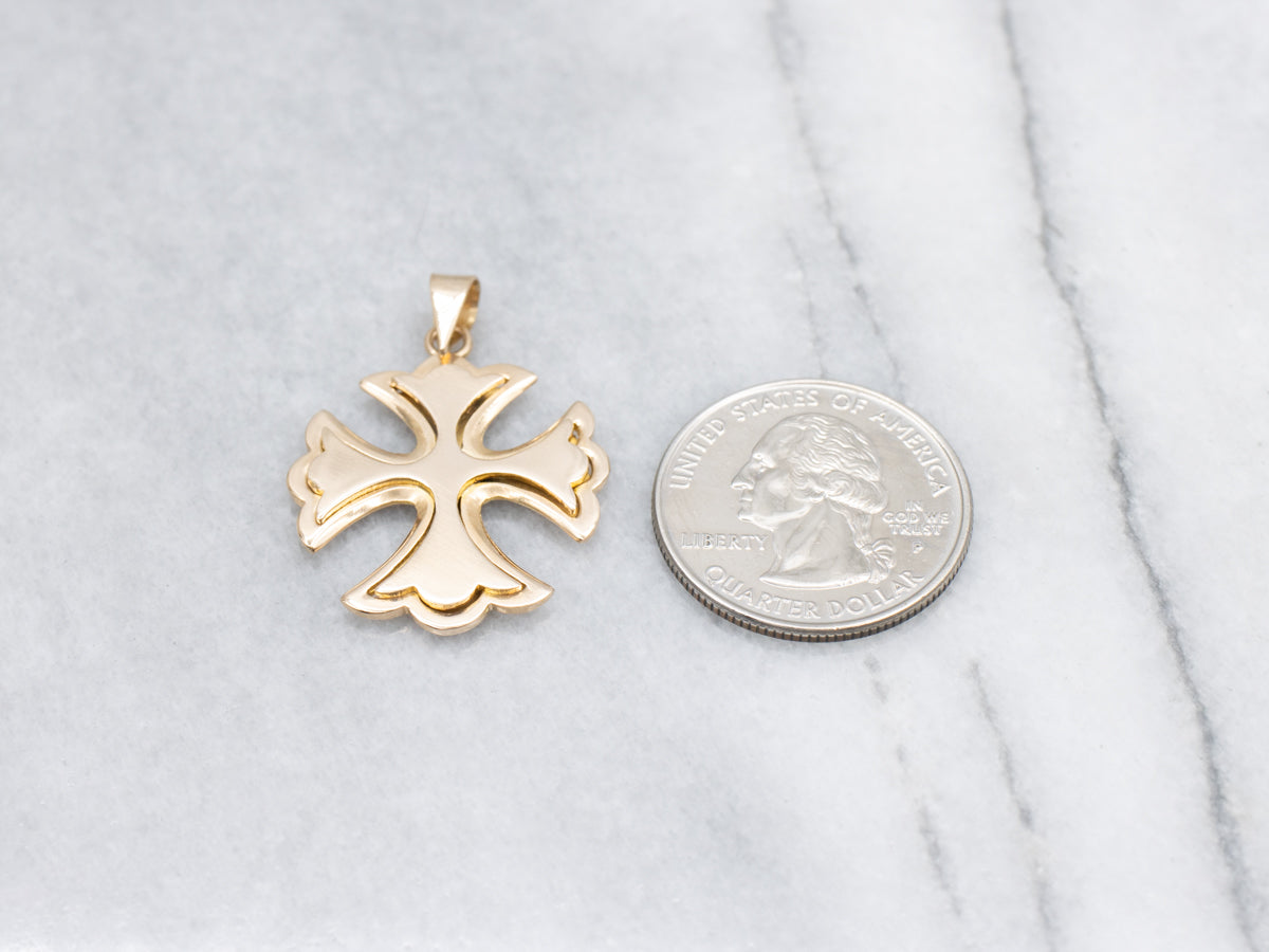 Vintage Polished Gold Maltese Cross Pendant