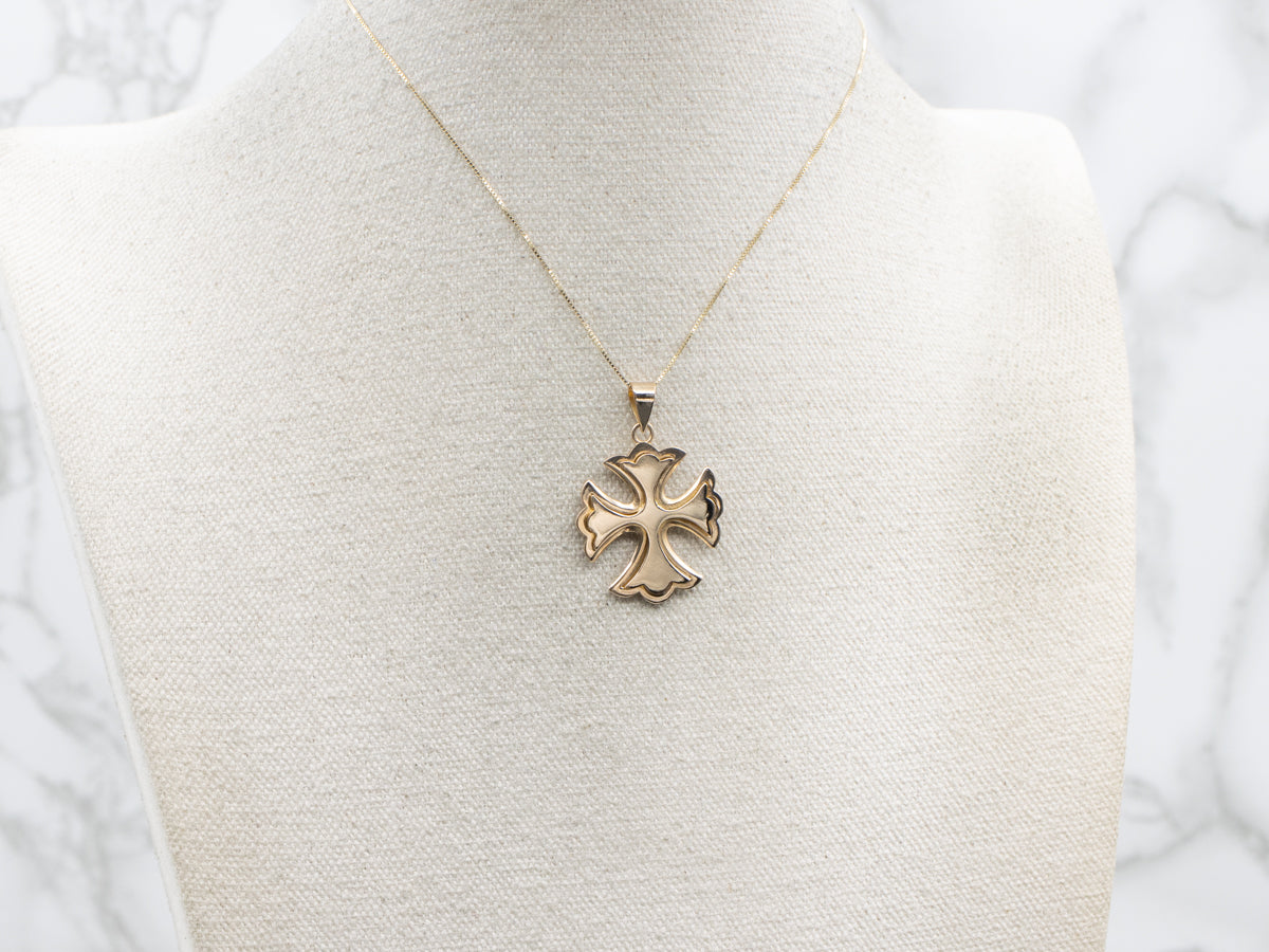 Vintage Polished Gold Maltese Cross Pendant