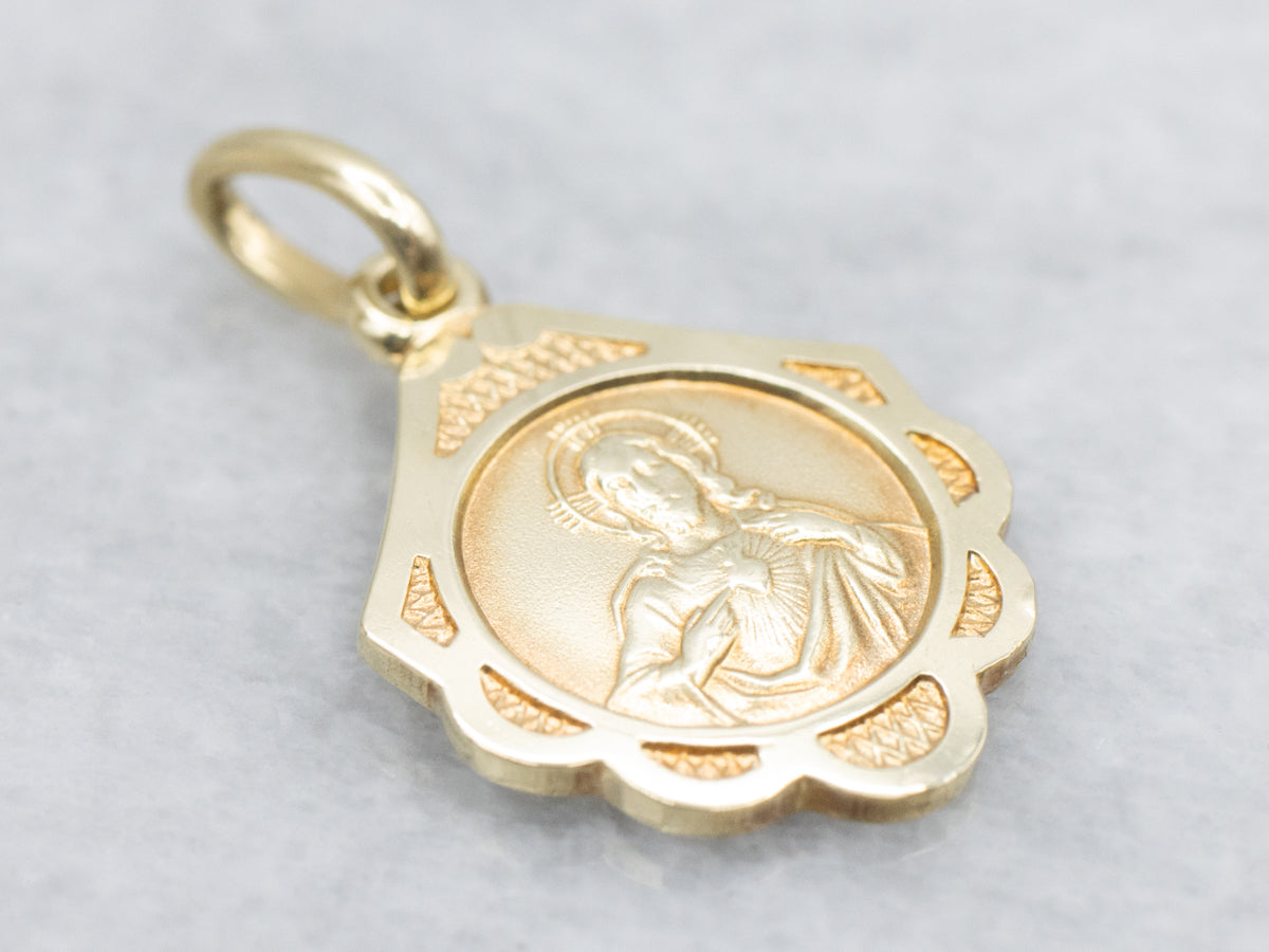 Italian Gold Sacred Heart Religious Medallion