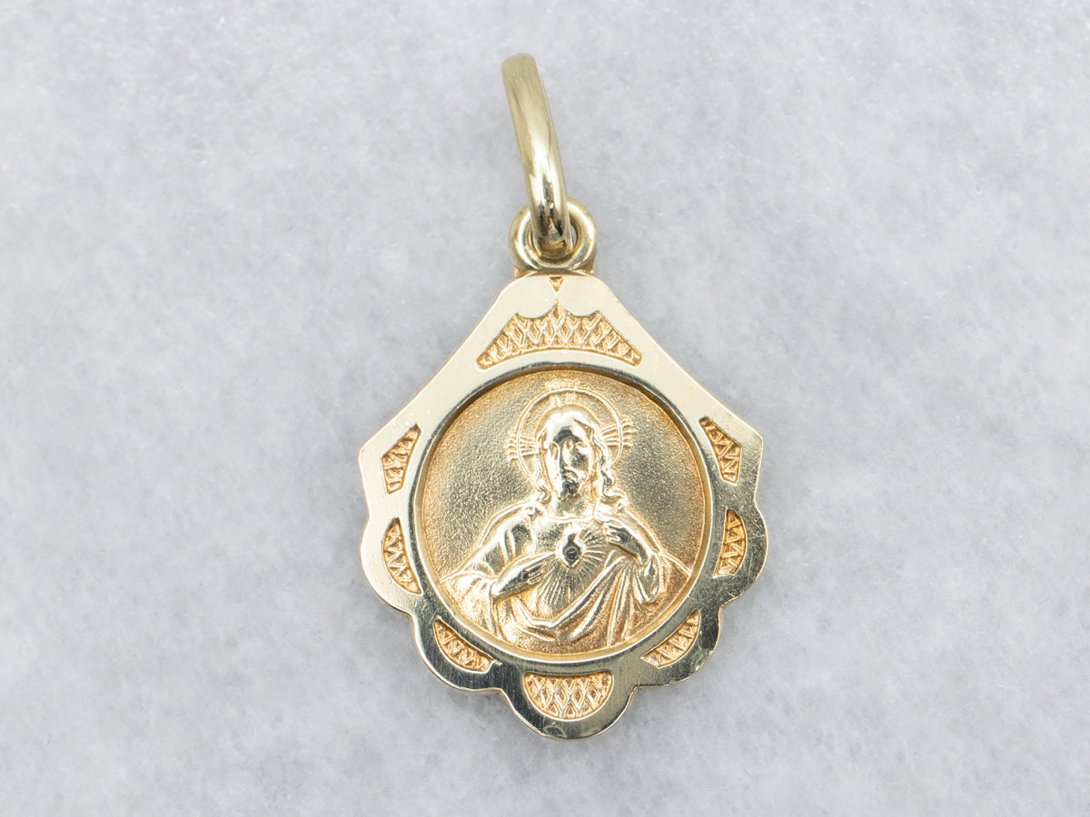 Italian Gold Sacred Heart Religious Medallion